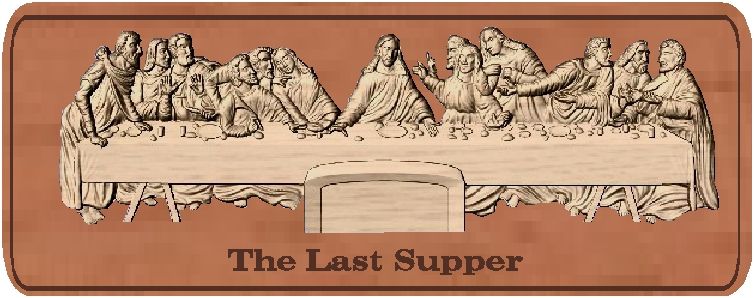 D13287 - Last Supper, Carved  Wood Bas Relief Plaque