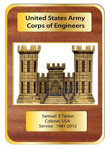 MP-2780 - Engraved  Retirement Plaque for  the US Army Corps of Engineers (USACE), Personalized Retirement,  Artist Painted  Mahogany Wood  with Brass Plates
