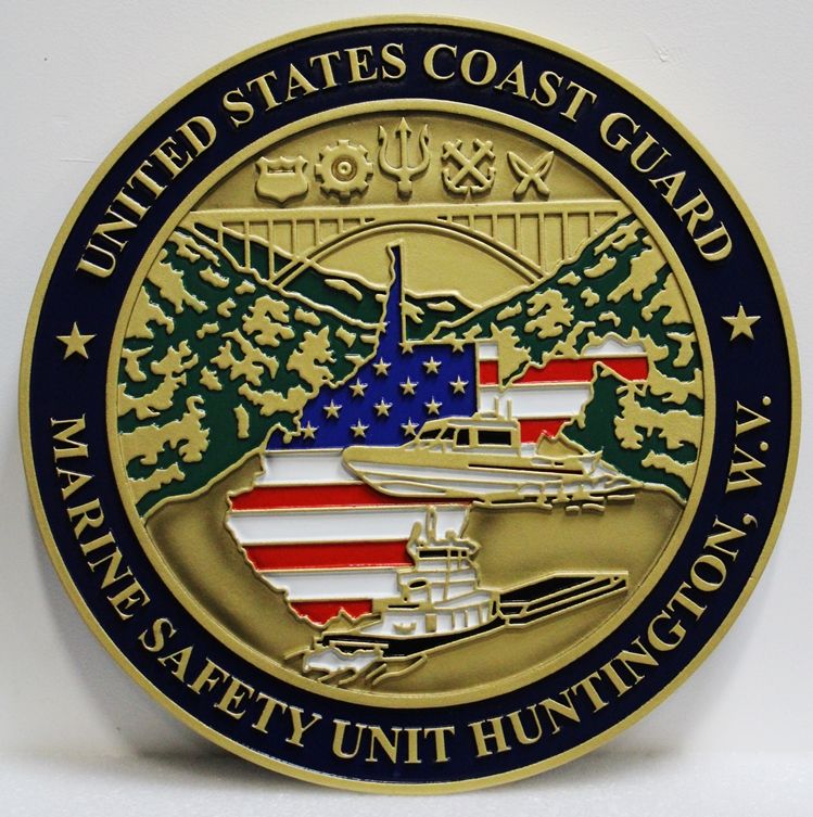 NP-2326 - Carved 2.5-D HDU Plaque of the Seal of US Coast Guard Marine Safety Unit, Huntington, West Virginia