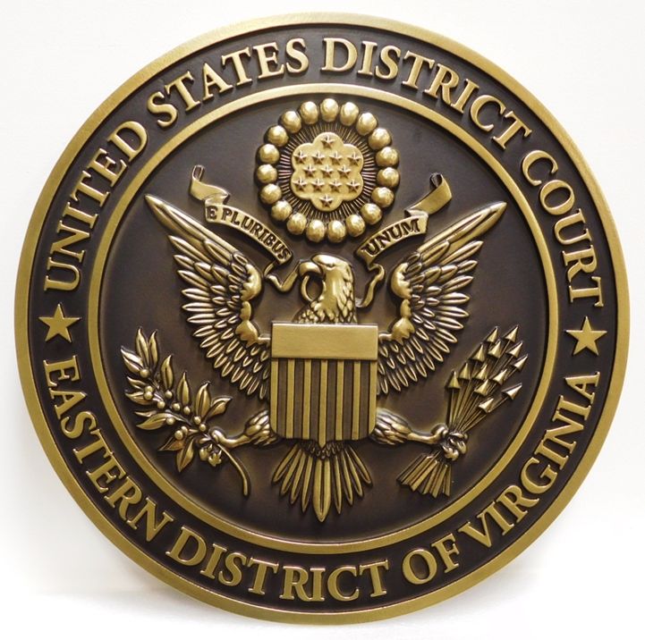 FP-1216 - Carved Plaque of the Seal of  the US District Court of the Eastern District of Virginia, 3-D Bronze-plated