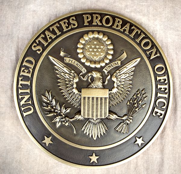 A10838 - Carved 3-D Polished  Brass-Coated Wall Plaque for US Probation Office 