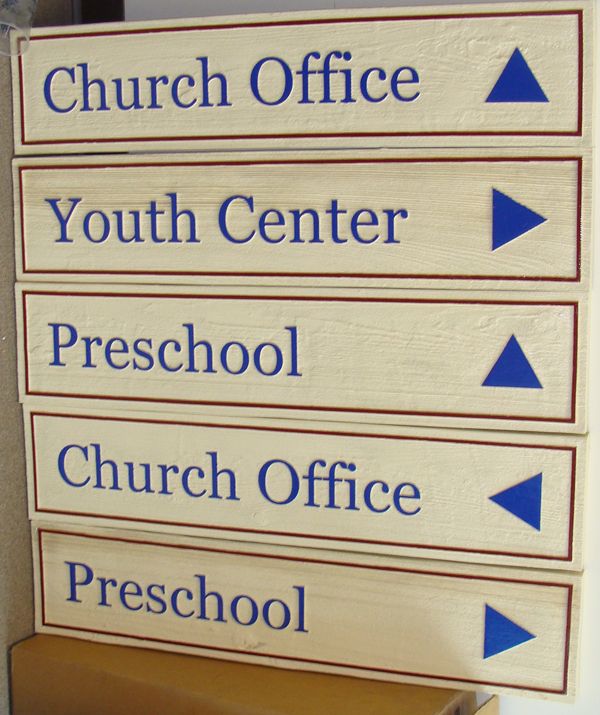D13165 - Five Directional Signs for Church Office, Youth Center and Preschool