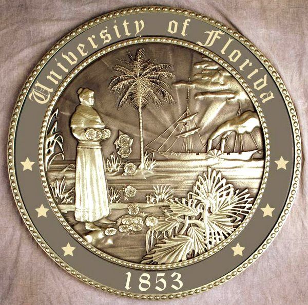 Y34331 - Carved 3-D Bronze-Coated 3-D Wall Plaque of the  Seal of The University of Florida
