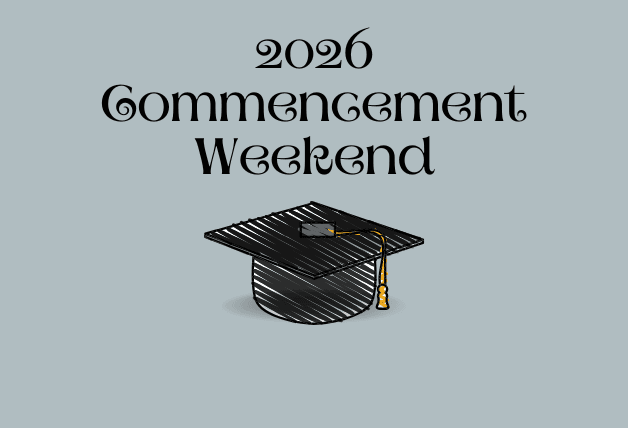 Text that says "2026 Commencement Weekend" with a Graduation cap underneath it