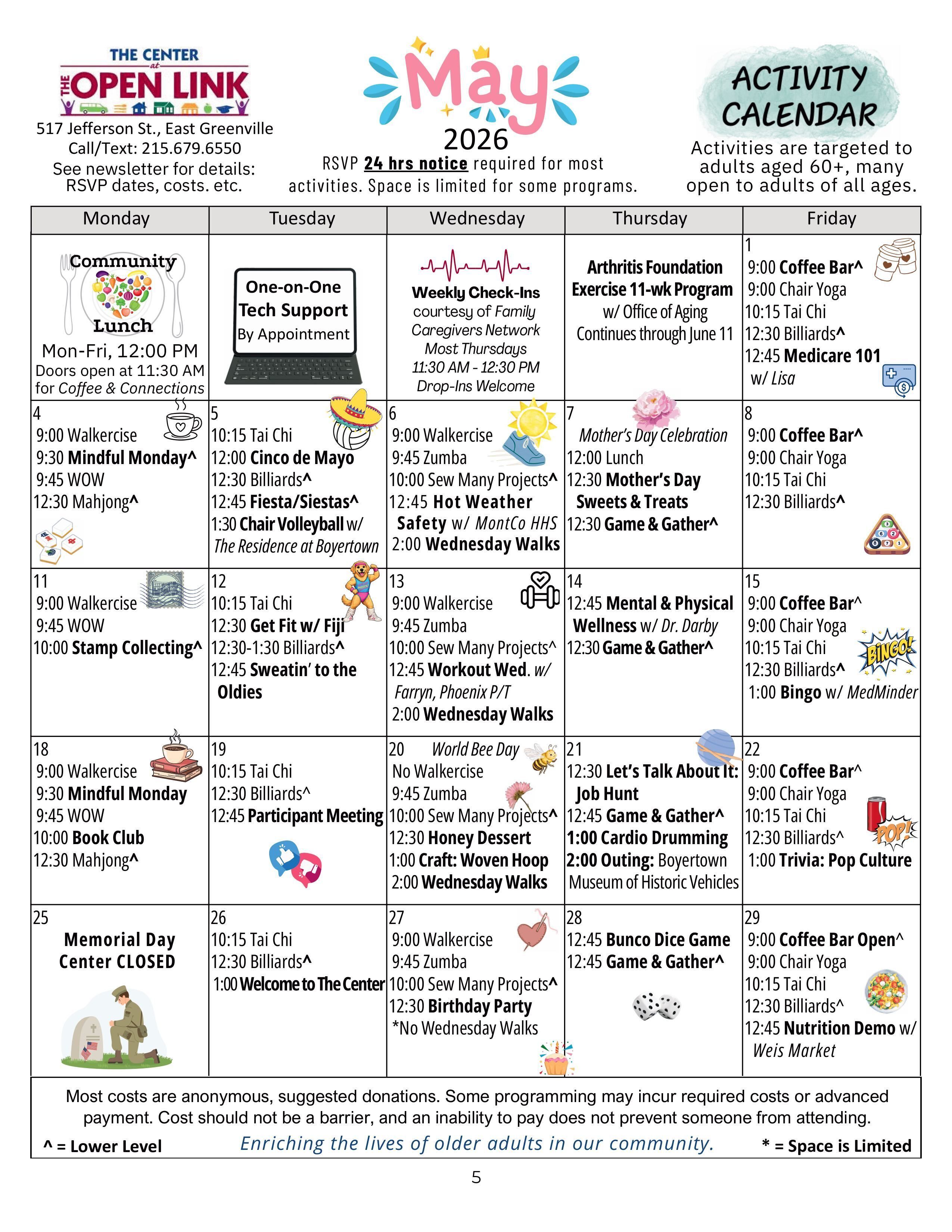 May 2026 Center Activity Calendar