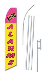 Auto Alarms Pink/Yellow Swooper/Feather Flag + Pole + Ground Spike
