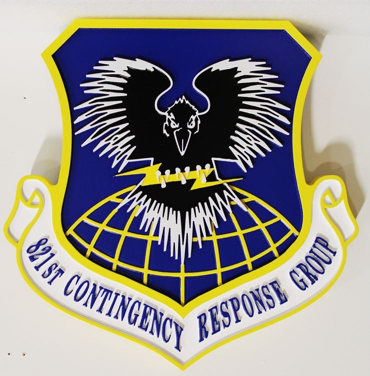 LP-3020 - Carved Shield Plaque of the Crest of the 821st Contingency Response Group, Artist Painted