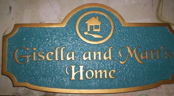 I18772 - Carved and Sandblasted 2.5-D HDU Residence Address Sign  "Gisella and Matt's Home"