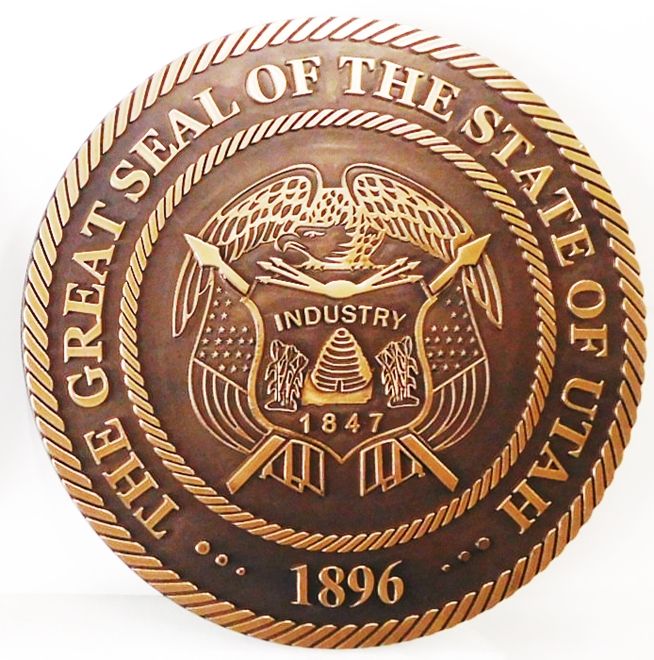 BP- 1535 - Carved Plaque of the Great Seal of the State of Utah, Bronze-Plated