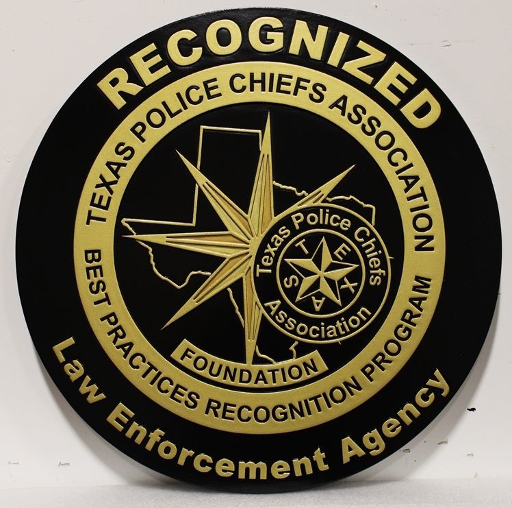 PP-3085 - Carved 2.5-D HDU Plaque of the Seal / Logo of the Texas Police Chiefs Association 