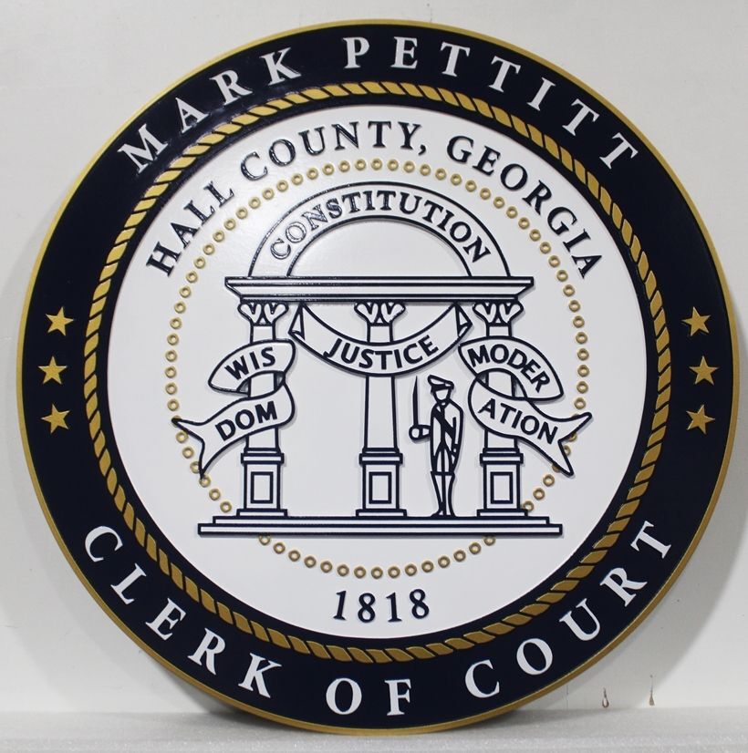 HP-1097 - Carved 2.5-D Outline  Relief Plaque of the Seal of the  Clerk of Court, Clark County, State of  Georgia