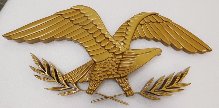 MP-1185 - Carved Plaque of an Eagle with Olive Branch Emblem, 3-D Brass Metallic Paint with Hand-Rubbed Bronze Paint