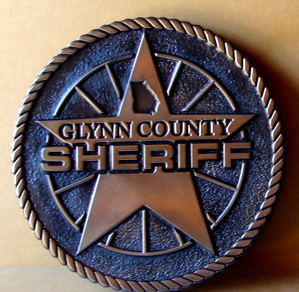 MA1130 - Seal for Glynn County Sheriff, Texas, 2.5-D Sand-blasted Sandstone Painted Background