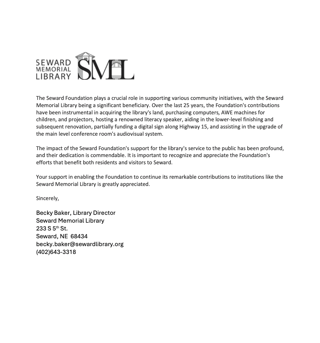 Becky Baker, Library Director