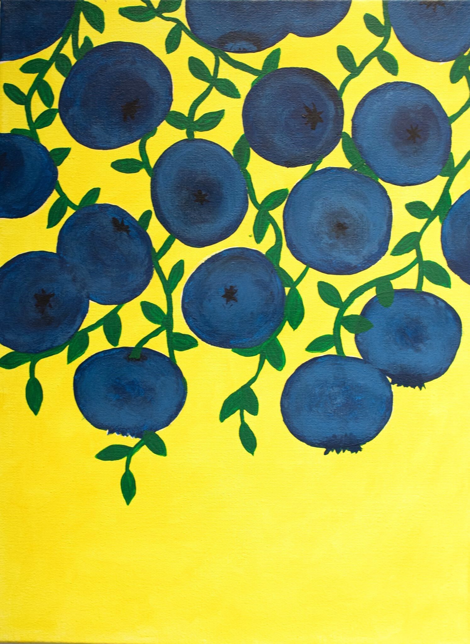 "Whimsical Bluberries and Vines" - Riki Johnson