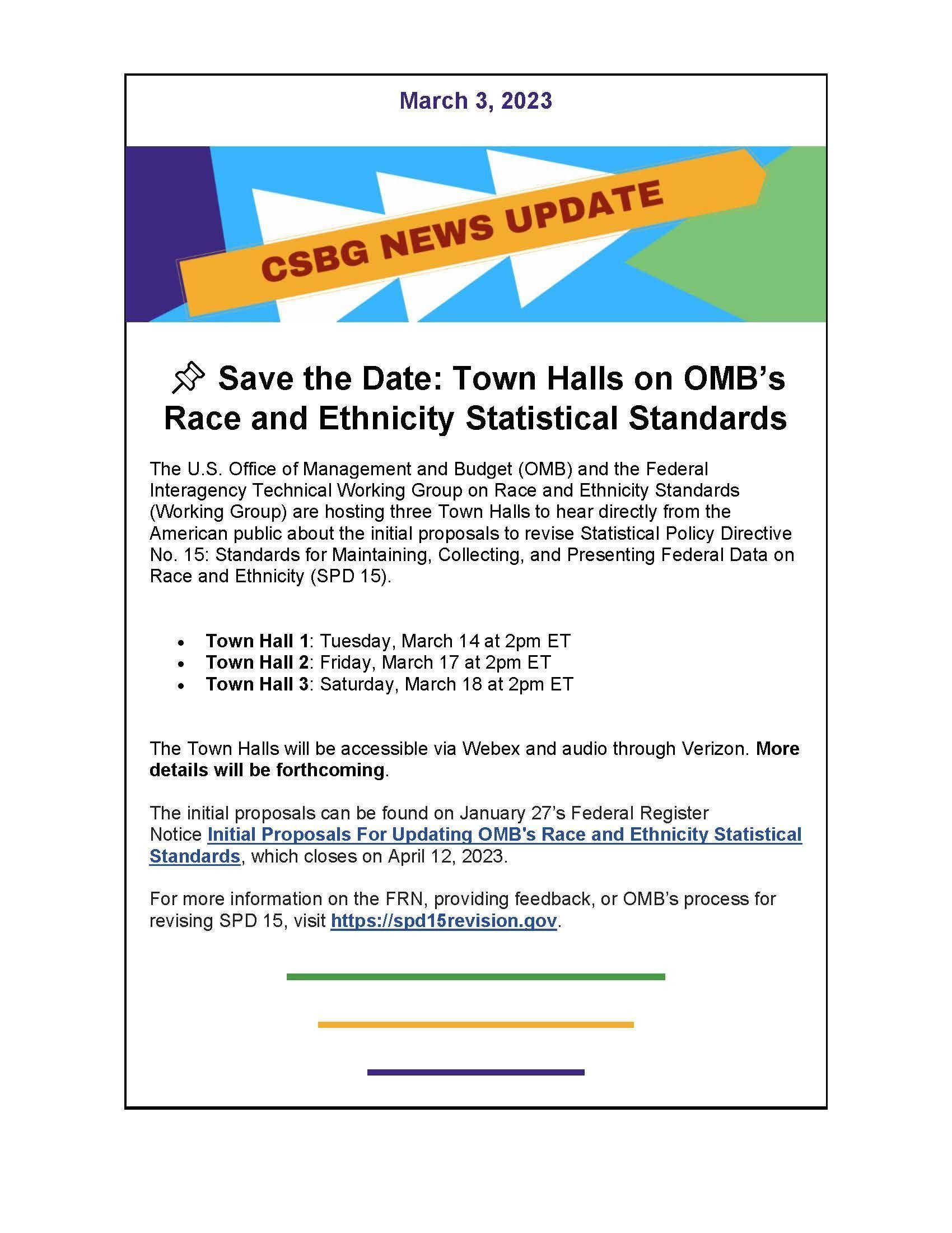 Save the Date: Town Halls on OMB’s Race and Ethnicity Statistical Standards