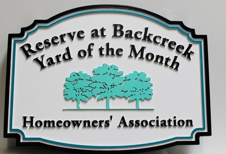 KA20974 -  Carved High-Density-Urethane (HDU)  Yard of the Month  Sign  for the Reserve at Backcreek  Homeowner's Association (HOA) 