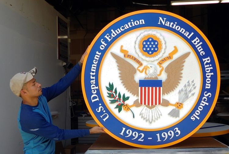 Y34723 - Carved 3-D HDU Plaque, for a National Blue Ribbon School, with US Great Seal