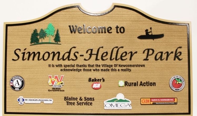 G16422A - Carved 2.5-D Raised Relief and Sandblasted Wood Grain High-Density-Urethane (HDU) Entrance Sign 