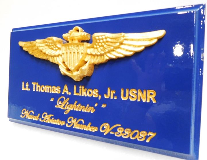JP-1738 - Carved Plaque of Navy Aviator Badge (Side View), 3D Artist Painted