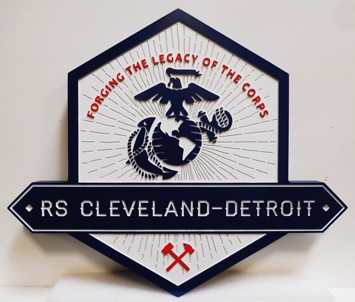 KP-2290 - Carved Plaque for the Marine Corps Recruiting Station, Cleveland-Detroit, 2.5-D Artist-painted 