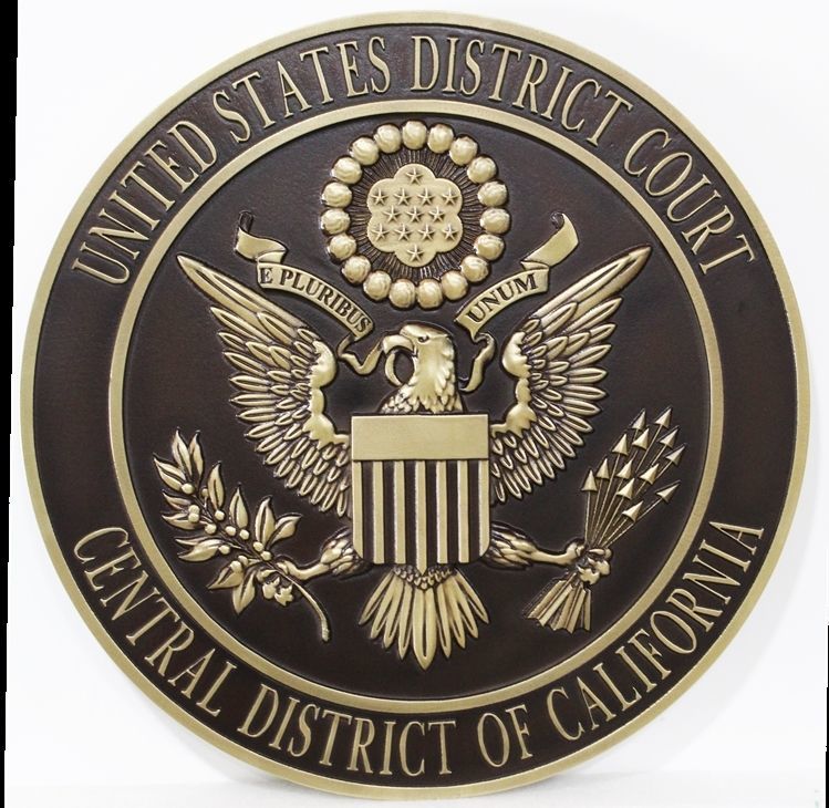 FP-1390 - Carved 3-D Brass-Plated HDU Plaque of the Seal of the United States District Court, Central District of California