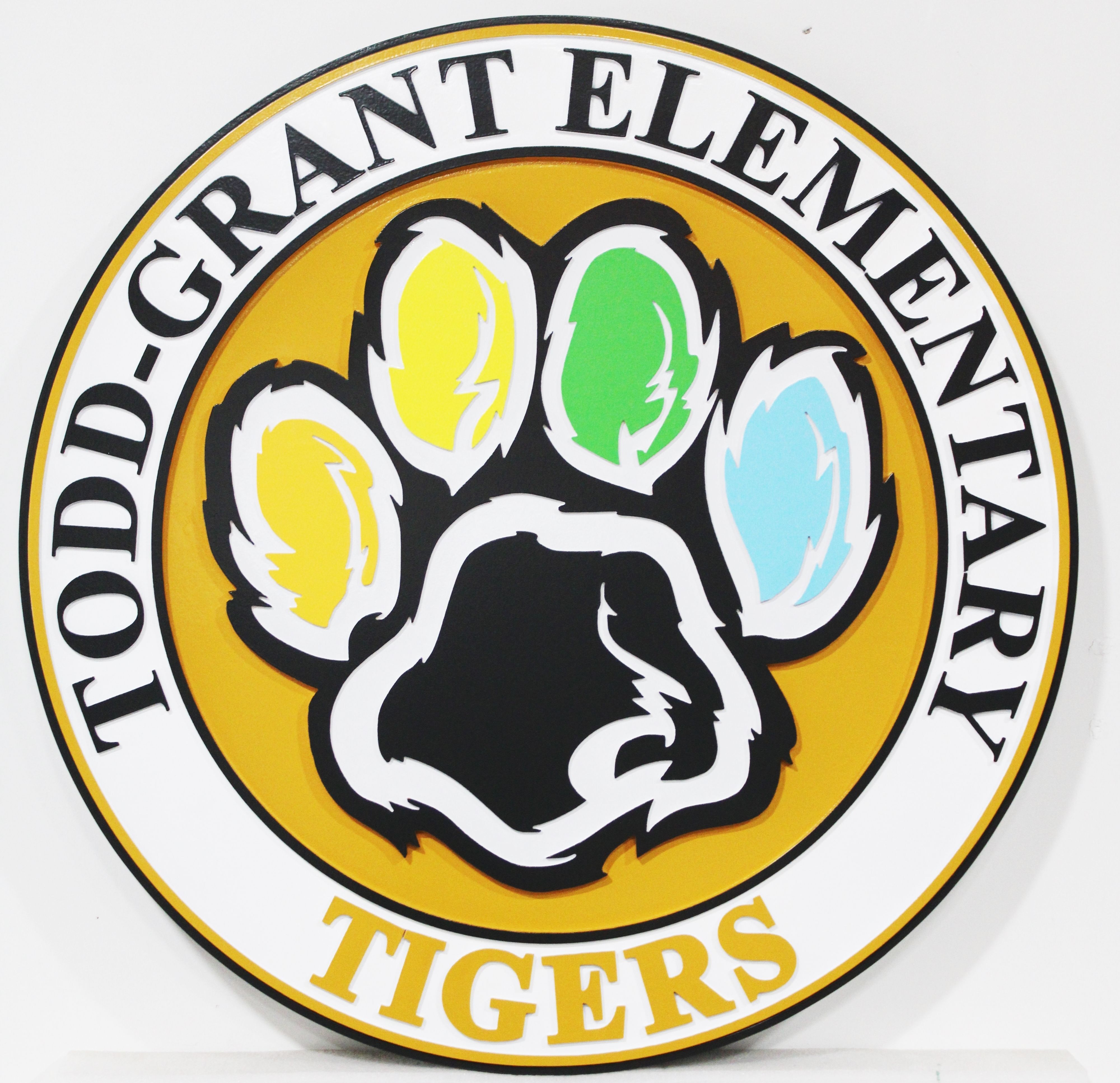 TP-1416 - Carved 2.5-D Multi-level Raised Relief HDU Plaque of the  Seal of Todd-Grant Elementary School  