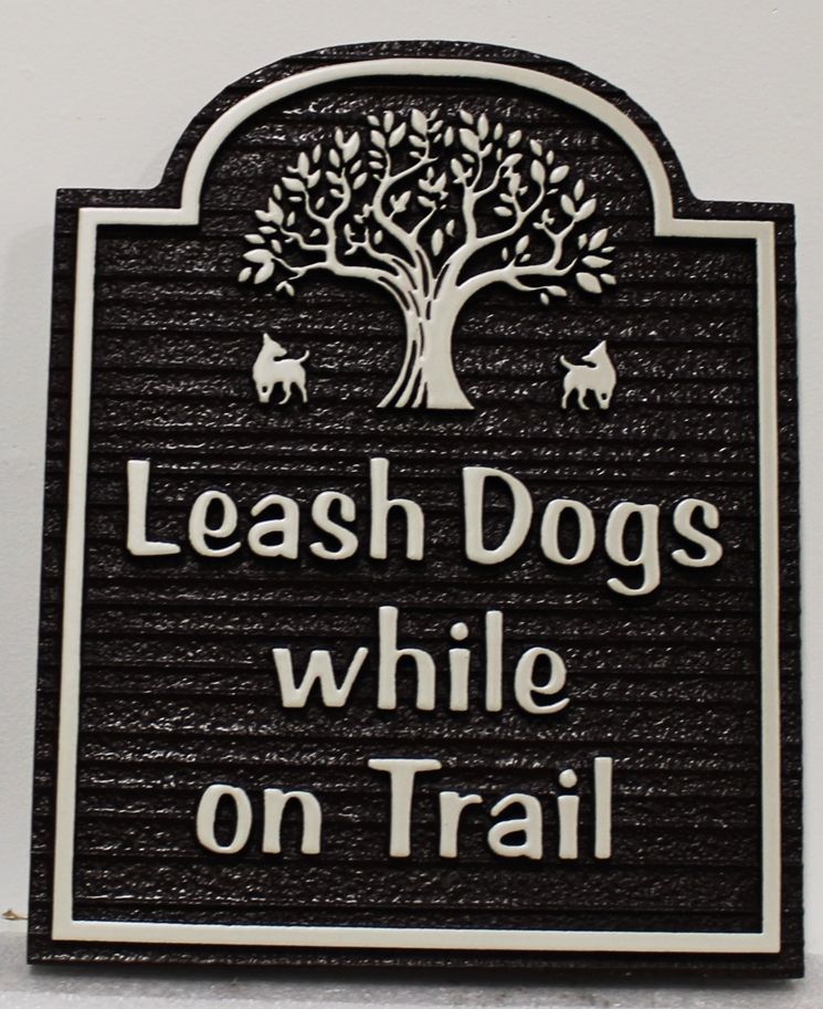GA16604 - Carved and Sandblasted High-Density-Urethane (HDU) "Leash  Dogs While on Trail" Sign 