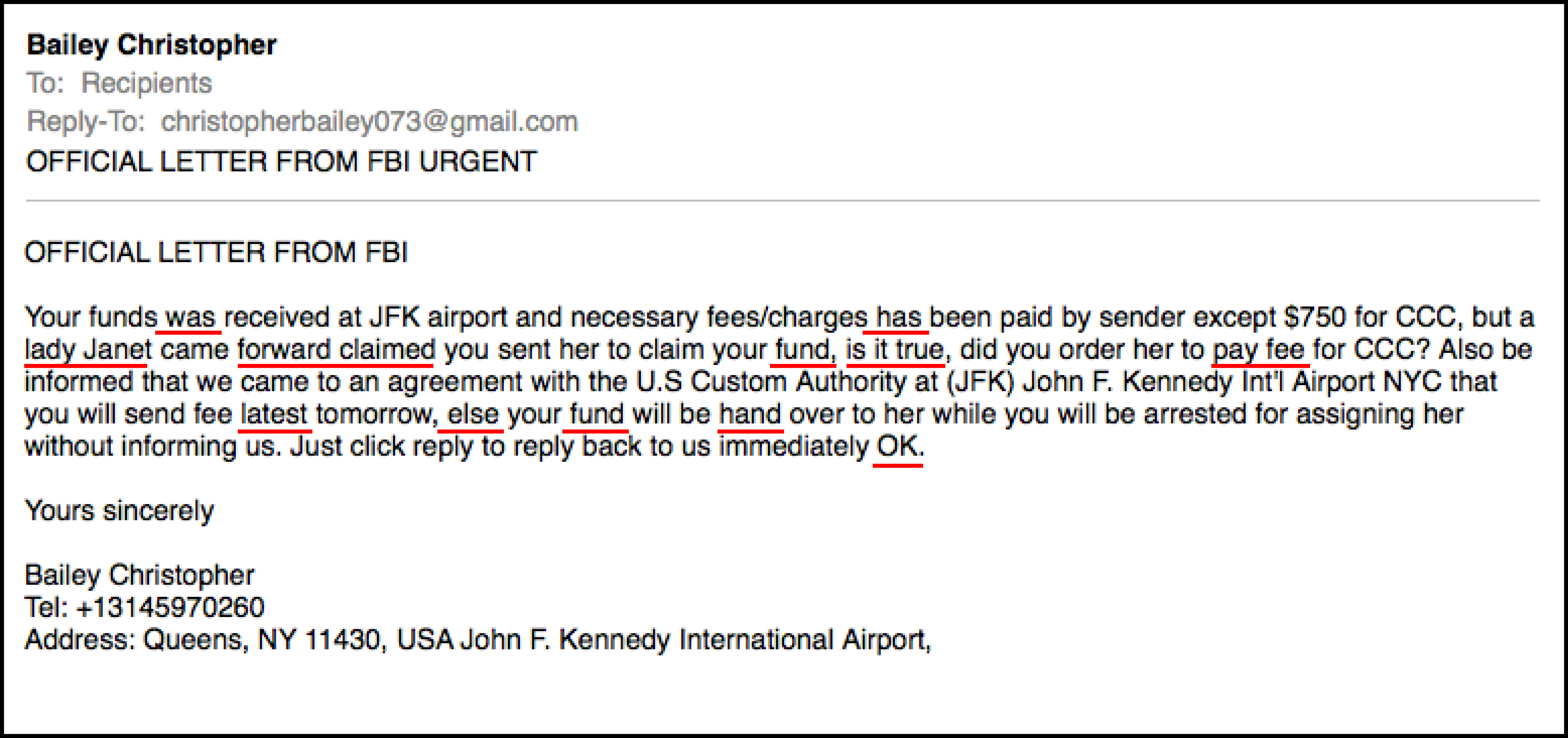 fbi fake email scam spelling