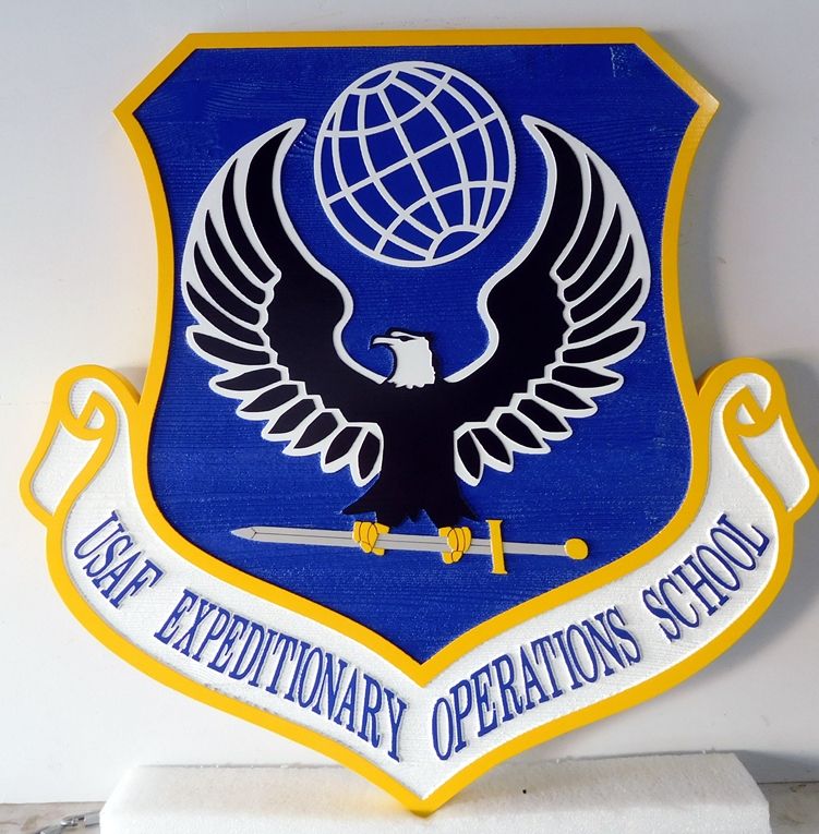 LP-8480 - Carved Shield Plaque of the Crest of the Air Force Expeditionary Operations School, Artist Painted