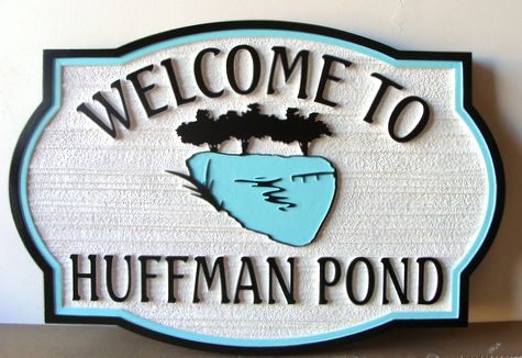 M22421 - Carved Sign for "Huffman's Pond"