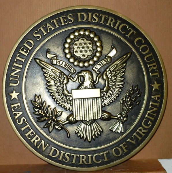U30152  - Carved 3-D Bronze Wall Plaque with Seal for Courtroom of US District Court (Eastern Virginia)