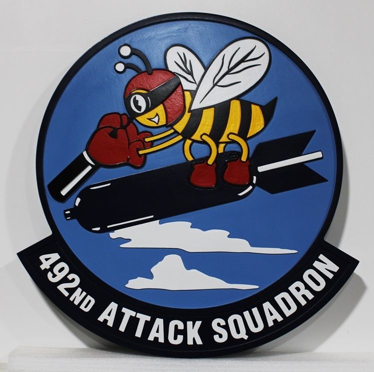LP-2686 - Carved 2.5-D Multi-Level Raised Relief HDU Plaque of the Crest of the 492nd Attack Squadron