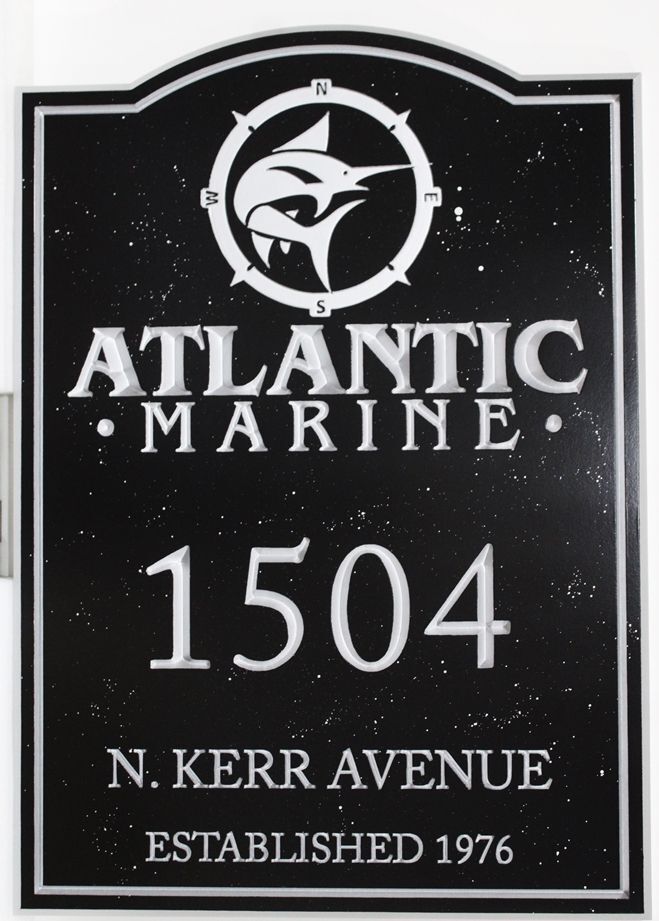 L22535 - Carved Commercial Identification and Address   Sign for the Atlantic Marine Company, with 3-D Prismatic Text