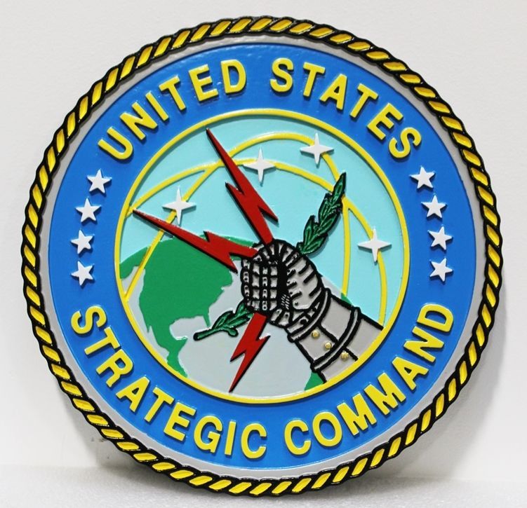 IP-1375 - Carved 2.5-D Multi-Level HDU Plaque of the Seal of the United States Strategic Command  