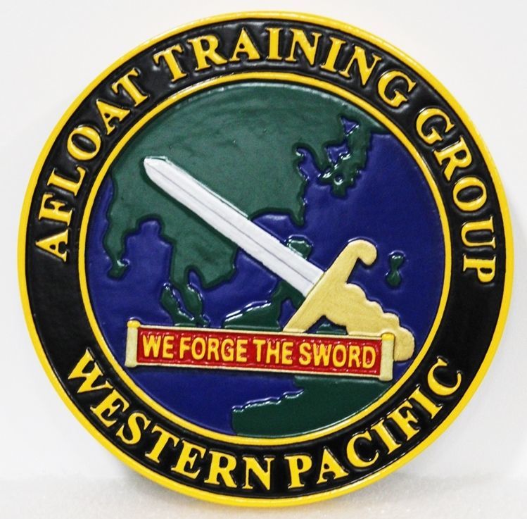 JP-1263 - Carved 2.5-D Multi-Level Relief HDU Plaque of the Crest of Afloat Training Group, Western Pacific