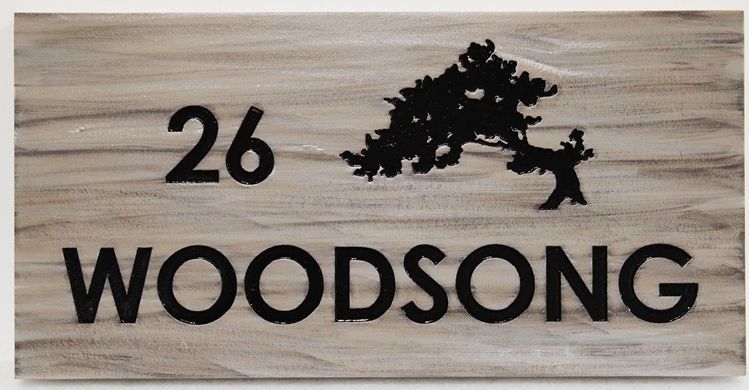 I18313 -  Engraved Property Name and Address Sign for the "Woodsong" Residence