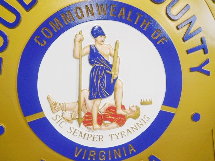PP-1775 -  Close-up of the Carved Plaque of Sheriffs Office, Loudoun County with  Great Seal of Virginia , 3D Artist-Painted