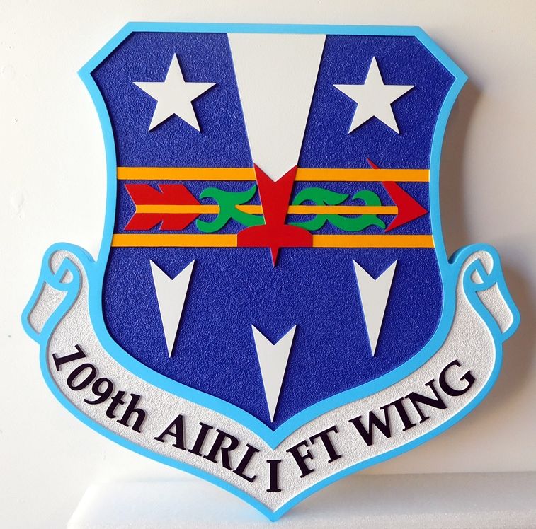 LP-5620 - Carved Shield Plaque of the Crest of the 109th Airlift Wing ,  Artist Painted