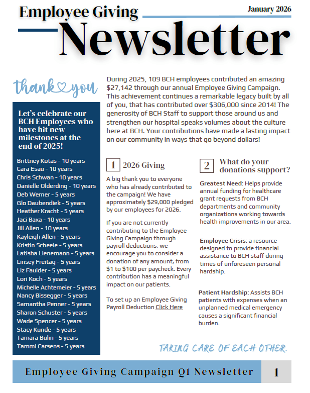 BCH Foundation 2026 Q1 Employee Newsletter