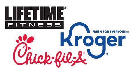 Lifetime Fitness, Chick-fil-A, and Kroger logos.