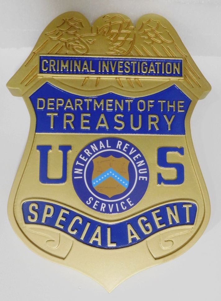 AP-4745 - Carved Wall Plaque of the Badge of a Special Agent,  Criminal Division, Internal Revenue Service Department of the Treasury, 2.5-D Relief
