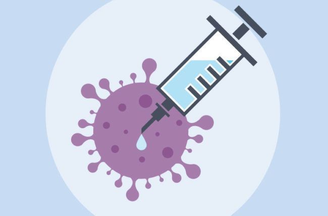 Illustration Covid molecule with vaccination needle