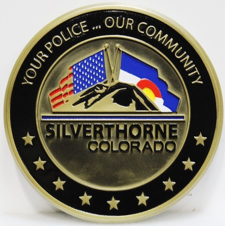 PP-3142 - Carved 2.5-D HDU Plaque of the Seal / Logo of the Police Department, Silverthorne, Colorado