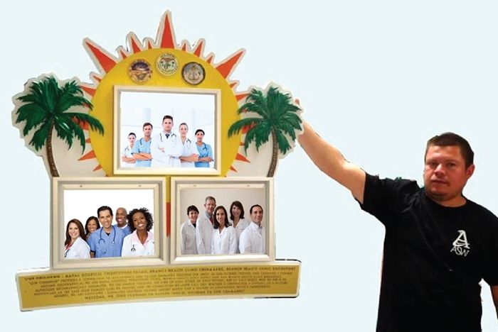 JP-2480 - Carved Photo Command Board of a Naval Hospital,   Artist  Painted with Giclee Printed Photos