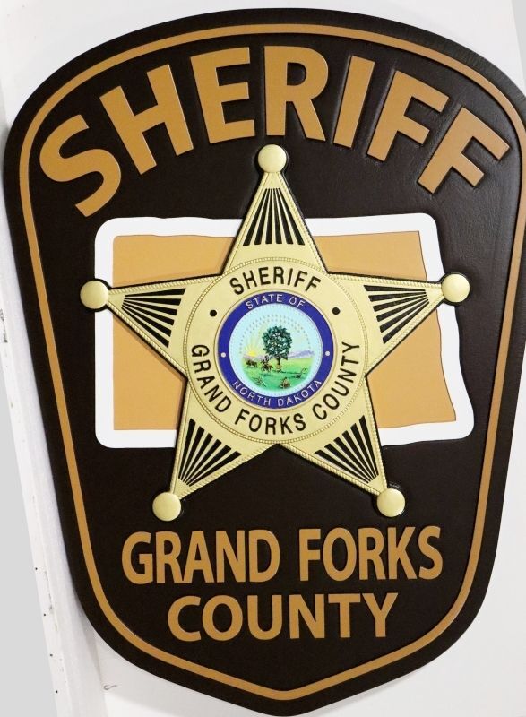PP-2461 - Carved 2.5-D Raised Relief HDU Plaque of the Shoulder Patch of Sheriff's Department of Grand Forks County, North Dakota