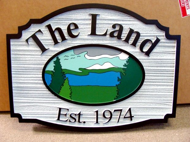 M22328 - Wood Look Sign for Lakeside Residence with Lake and Greenery