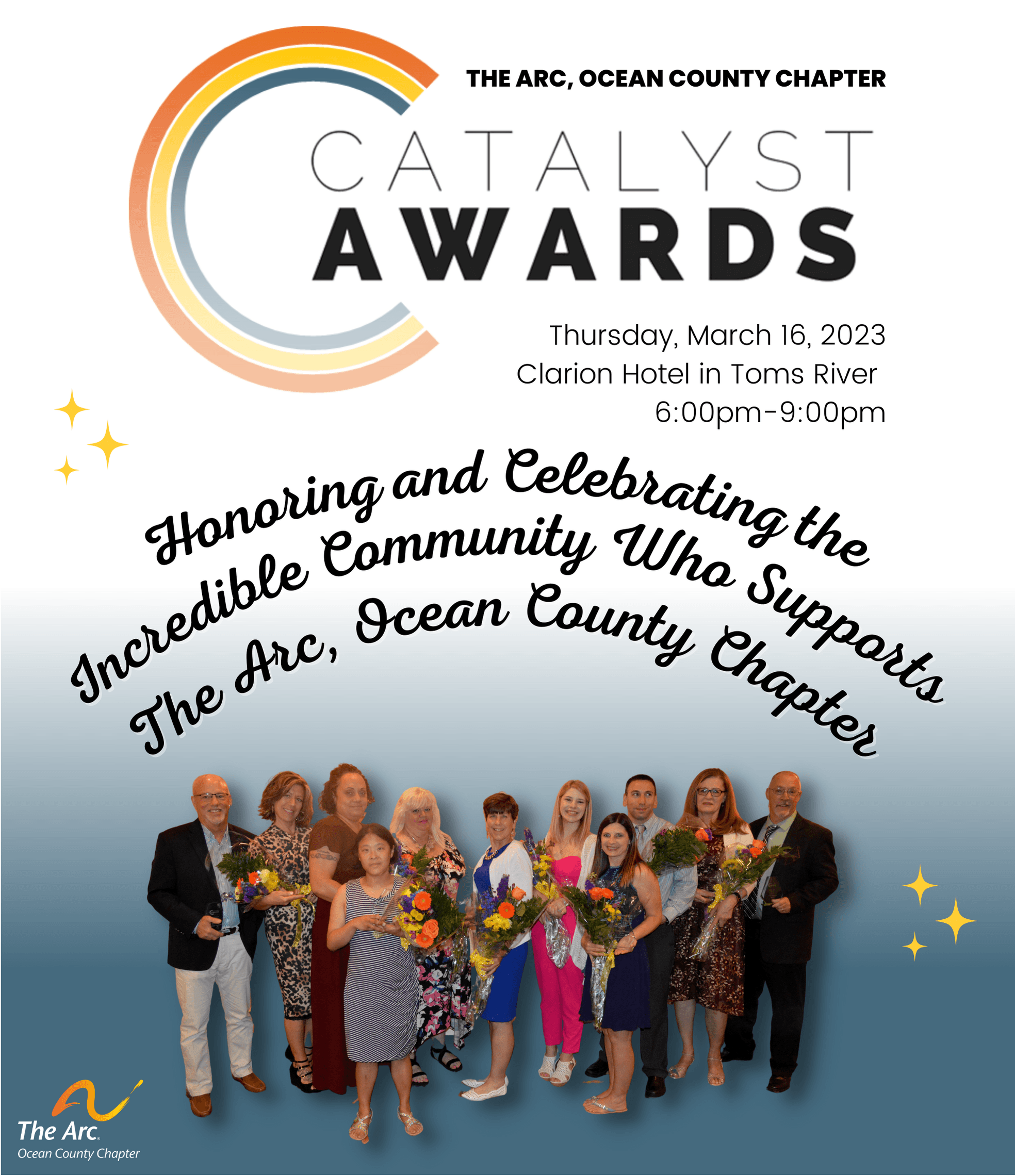 Catalyst Awards logo and group photo of award winners