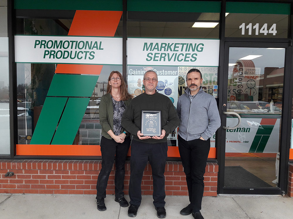 Minuteman Press, St. Ann awarded by corporate for $75,000 in gross sales in a single month.