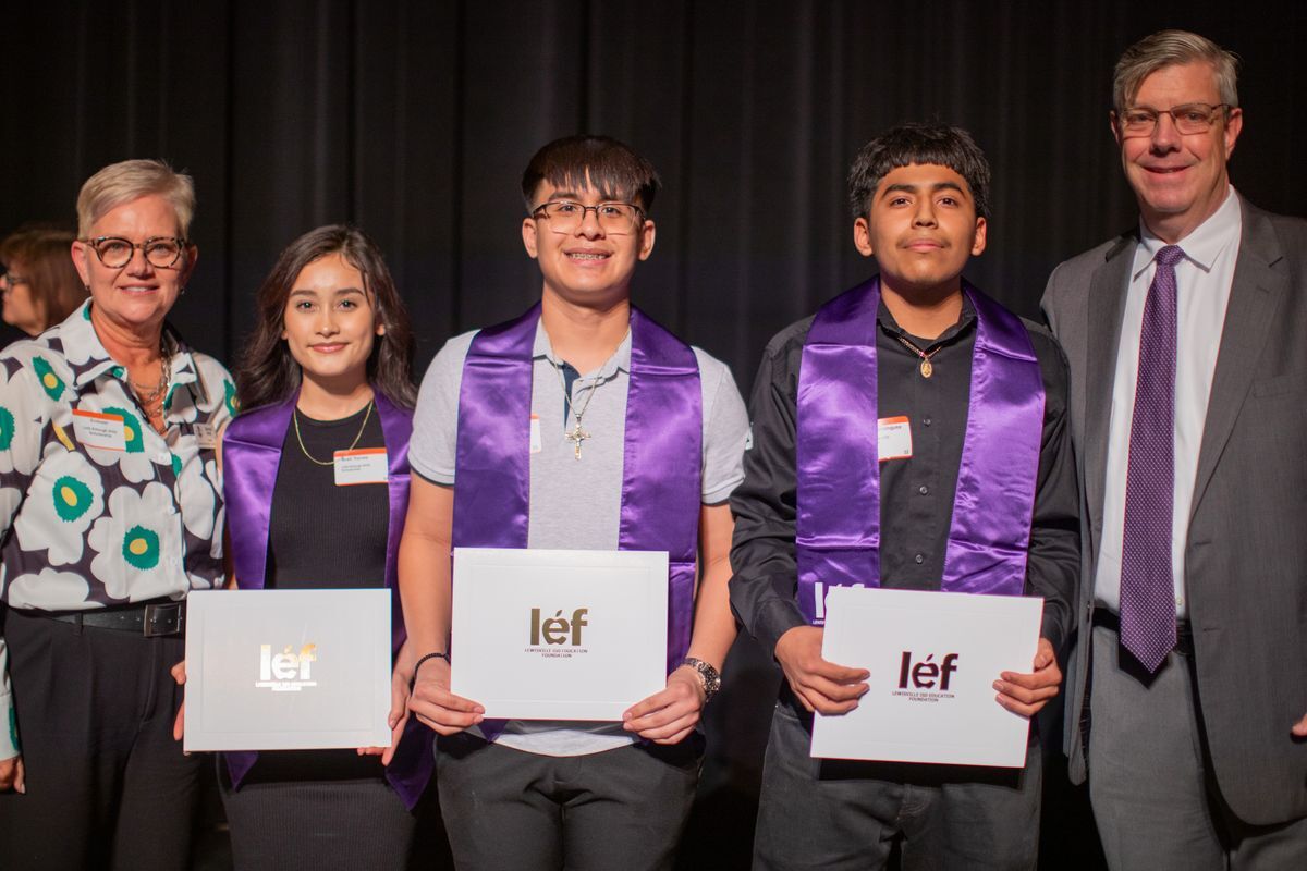 three students with scholarship donors